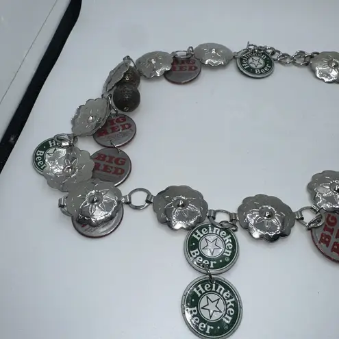 Heineken Big Red Bottle Cap Necklace/belt Shiny Colorful Vintage 36" Christmas