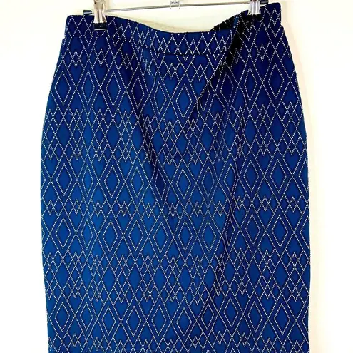 Leota Pencil Skirt Large Navy Geometric Diamond Stretch Knit 22.5”
