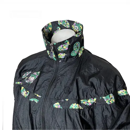 SERGIO TACCHINI Black Nylon Jacket Floral Paisley Size 8 Vintage Korea