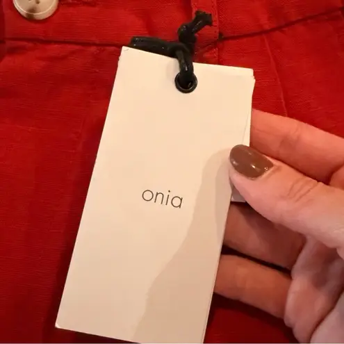 ONIA NWT Air Linen Pleated Trousers Size 2 | Dark Red Wide Leg High Rise Pants