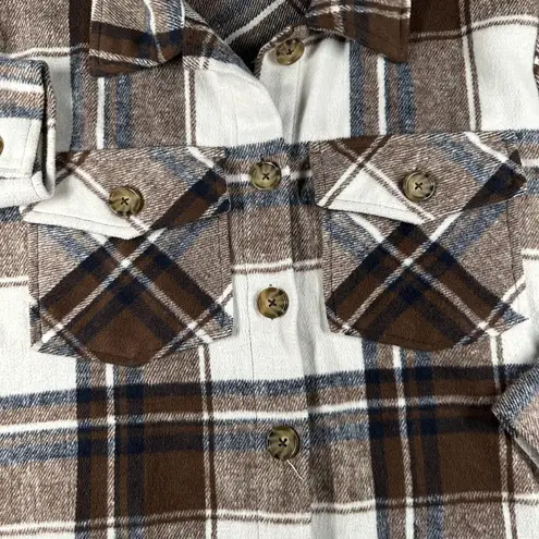Time and Tru Jacket Womens Medium Brown White Plaid Shirt Jacket Shacket Button