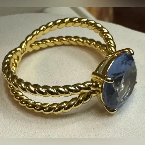 Bomb Party RBP2307 Cross My Heart Blue Purple Tanzanite Yellow 18K Gold Ring 8