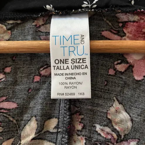 Time and Tru Fall Floral Print Dolman Sleeve Open Front Kimono Rayon Size OS Red