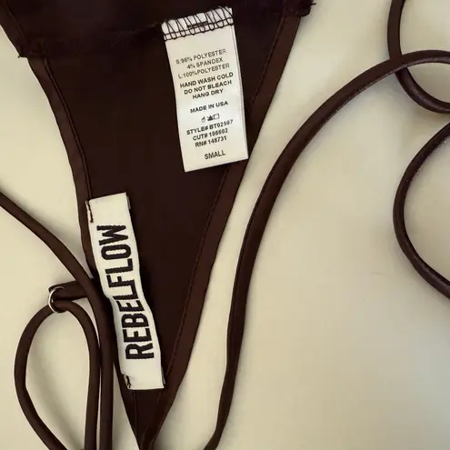 REBELFLOW | Brown Satin Tie Back Handkerchief Hem Lace Trim Crop Top | Small