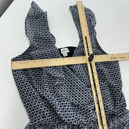 Evereve Shirt Womens Small Blue White Surplice V Neck Peplum Ruffle Sleeveless