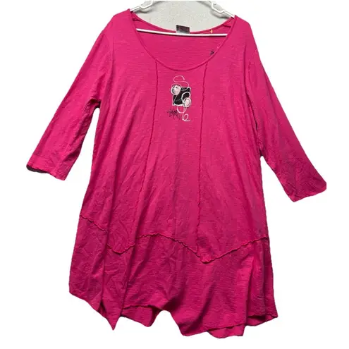 Casual Cottonseed Wear Sz L Tunic Top Hot Pink USA Cotton Shark Bite Hem Painted Size L