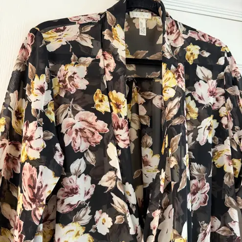 Leith Nordstrom Semi Sheer Drape Front Floral Blouse Top Size Medium