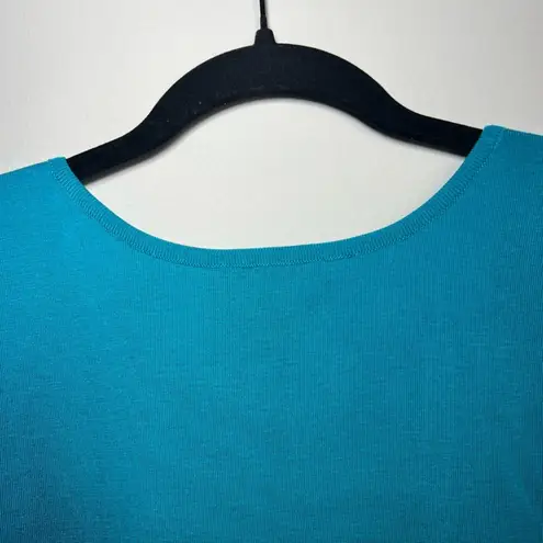 Ming Wang Scoop Neck Sleeveless Knit Top Teal Shell Side Slit Stretch Tank Large