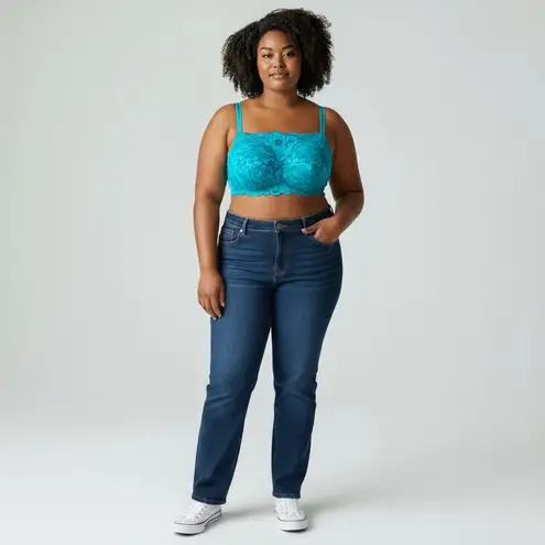 Teal Lace Bralette Comfort Choice 40C Women's Plus Size Lace Wireless Cami Bra Blue