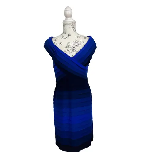 Tadashi Shoji Blue Ombre Bandage Pleated Dress Size M