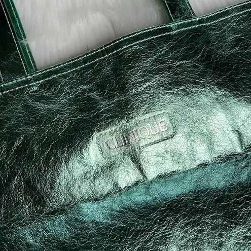 Clinique Green Metallic Faux Leather Tote Bag
