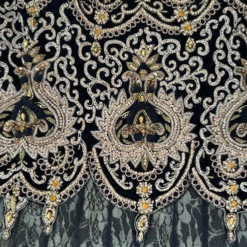 Embroidered party wear Indian long gown anarkali kurta 3 piece set Black