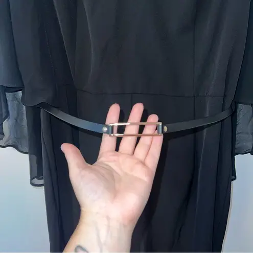 City Chic NEW Black Heiress Belted Cape Split Leg Jumpsuit Size 14