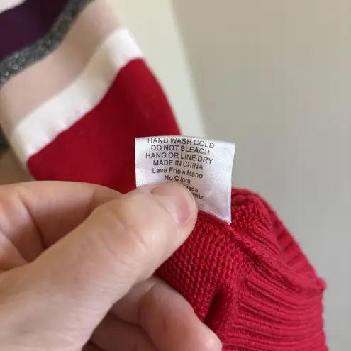 Ontwelfth Sweater Womens Medium Red Ivory Stripe Long Sleeve Crewneck