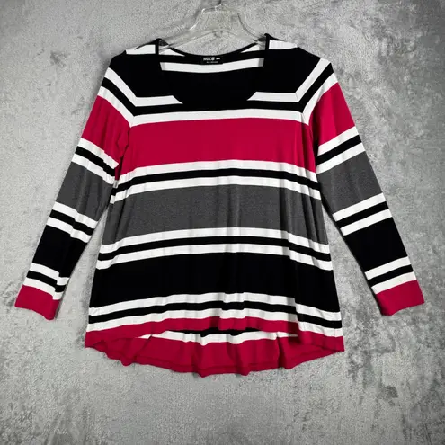 MIIK Tunic Top Long Sleeve Scoop Neck Casual Comfy Striped Black Gray Medium