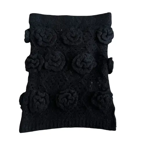 Tach Clothing Women’s Polina Top Elena Crochet Knit Skirt Set Black Rosettes S