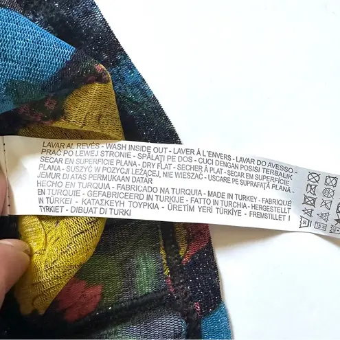 ZARA  Floral Sheer Blouse Women’s | Sz Large | Shimmer | Blue, Yellow, Black