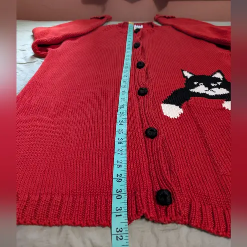 Vintage Mabel's Knit Pocket Cat Cardigan Red/Black Red Size undefined