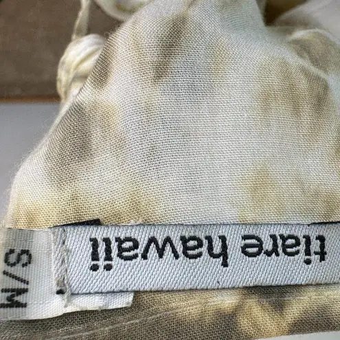 Tiare Hawaii Fluttery Cold Shoulder Ruffle Sleeves Top Size Medium Green/Cream