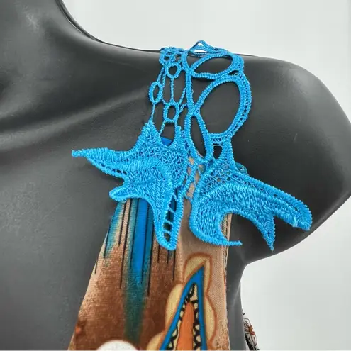 Size Large Paisley Ikat Floral Print Reversible Maxi Dress with Lace Trim