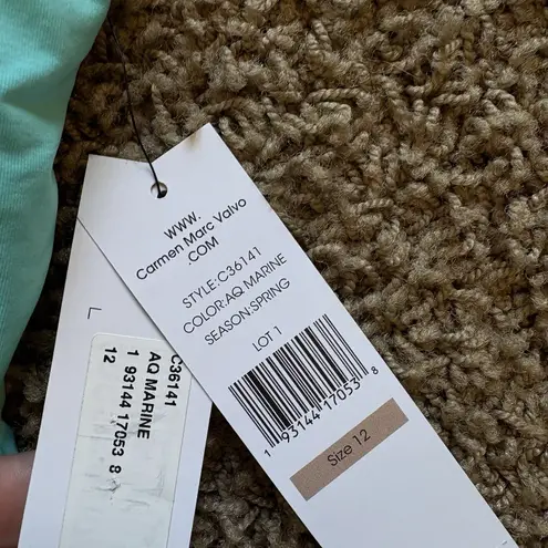 Carmen Marc Valvo NEW Carmen Marc Valvo Halter Ruffled One-Piece Swimsuit size: 12 Aqua