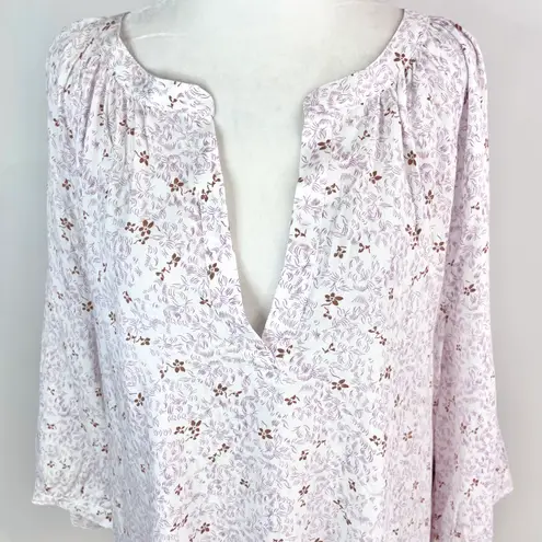 Melrose and Market New Floral Print 3/4 Sleeve Popover Blouse White Multi
