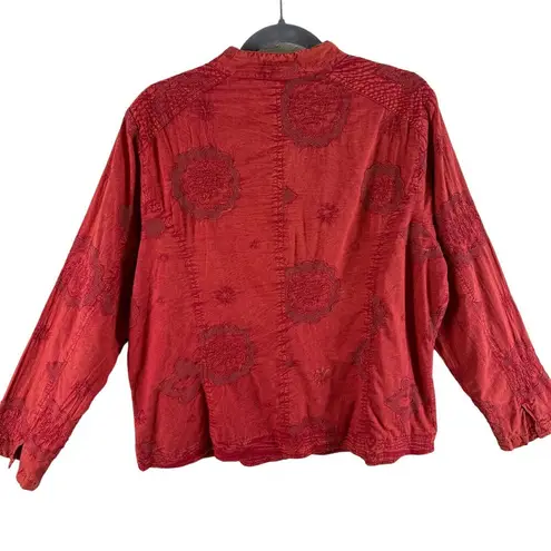 cj banks Red Orange Floral Embroidered Long Sleeve Lightweight Jacket Size 14W