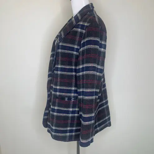 Vintage Plaid Blazer Whipstitch Detail Sz Large Western Gray