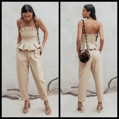 Cult Gaia ππ Cleo Pant Ash High Rise Pleated Faux Leather Trousers Large L NWT