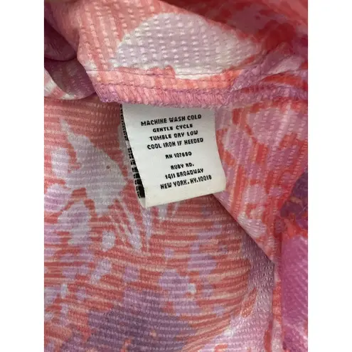 Ruby Rd Blouse Plus Size 18W Pink & White Chiffon Satin Floral Button V Neck