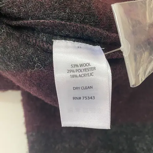 Kenar Buffalo Plaid Wine Grey Oversized Wool Snap Button Clueless Coat Sweater M