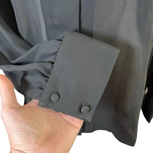 VTG 80s Shapely Black Sheer Long Sleeve Women Top Hidden Button Whimsygoth Sz 16