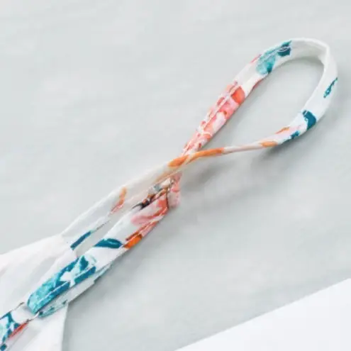 Wide Leg Spaghetti Strap Cropped Romper Jumpsuit Coral Orange Blue Floral Small