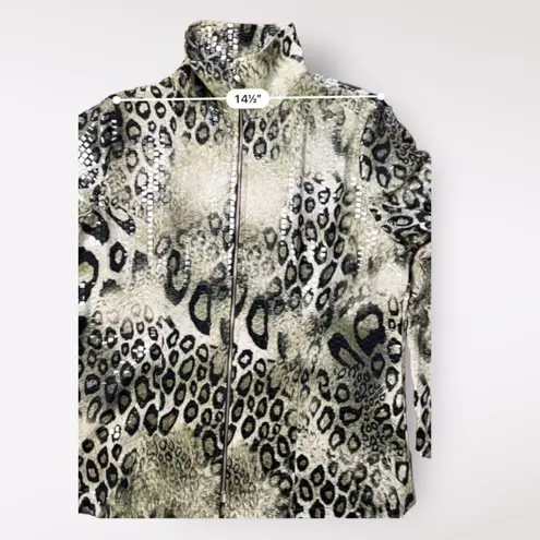 Misook Vintage Y2K Green Leopard Print Jacket Size S