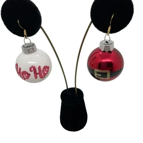 Handmade NWT Christmas Ornament Dangling Drop Earrings Ho Ho Ho Santa Statement X…