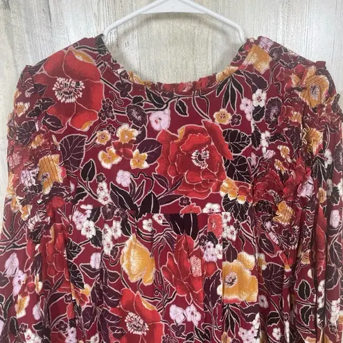Westbound Nurture Woman Boho Floral Smocked Blouse size 3XL Burgundy Long Sleeve
