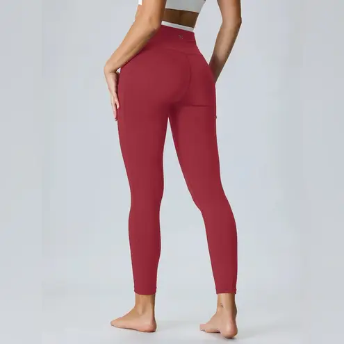 Berlook Activewear Dark Red Natural Waisted Leggings 25” Size M