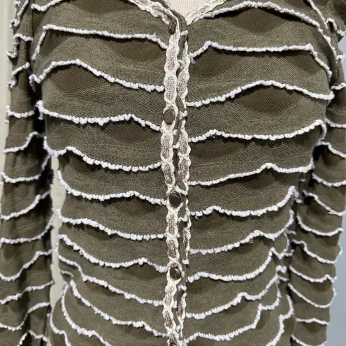 Coconut Style Women Vintage Olive Green Scalloped Ruffle Cardigan Sweater Size M Size M