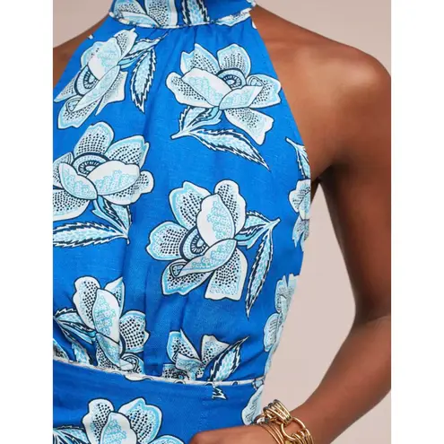 Maeve by Anthropologie Linen Blend Blue Floral Alyssa Halter Top - Size - 14
