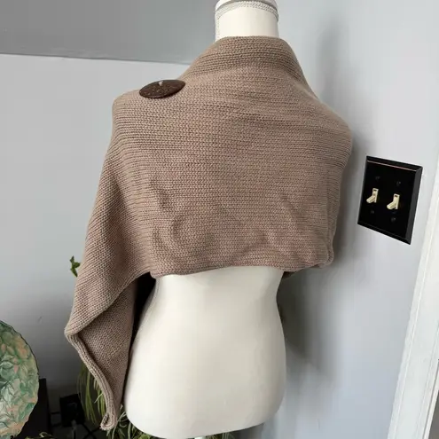 Winter Cotton Knit Shawl‎ Scarf Wrap w/ Large Buttons Taupe Tan 60”x17”
