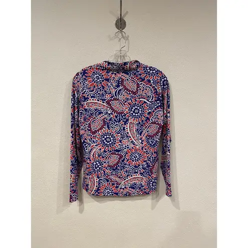 IBKUL Shirt Womens Small Blue Red White Paisley Quarter Zip Long Sleeve Golf