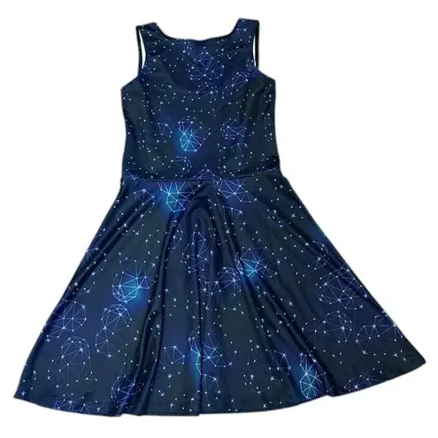COWCOW Galaxy Constellation Print Sleeveless Fit & Flare Dress Medium Blue