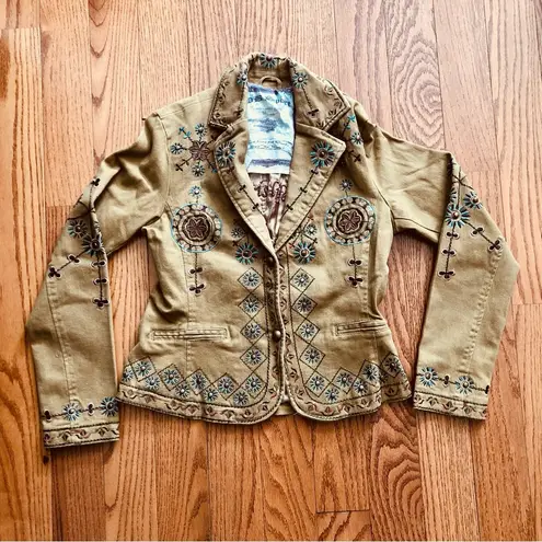 Buffalo David Bitton David Bitton Buffalo RARE Embroidered Collar V-neck Tan Jacket Women’s Size S