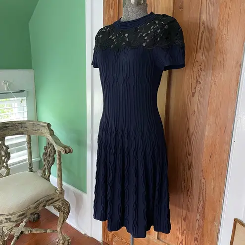 The Kooples Navy & Black Lace Inlay Yoke Fit & Flare Dress - Sz 3 (US Large) ๐งก๐
