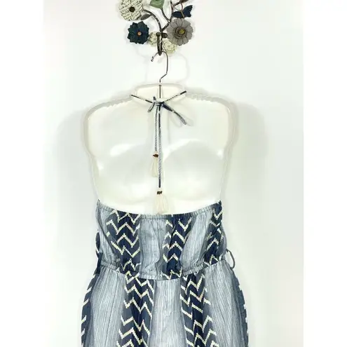 THML Wide Leg Halter Neck Jumpsuit Romper Sleeveless Striped Size Medium Blue