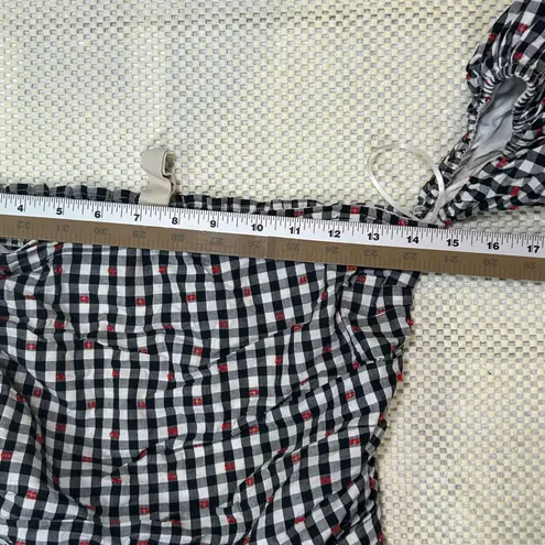 EUC Dolan Gingham Off Shoulder Crop Top Tie Front Blouse Red Accent Size S Black