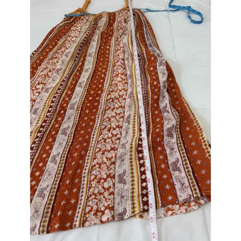 Raga Orange Striped Sleeveless Patterned Maxi Dress With Embroidered Trim XS