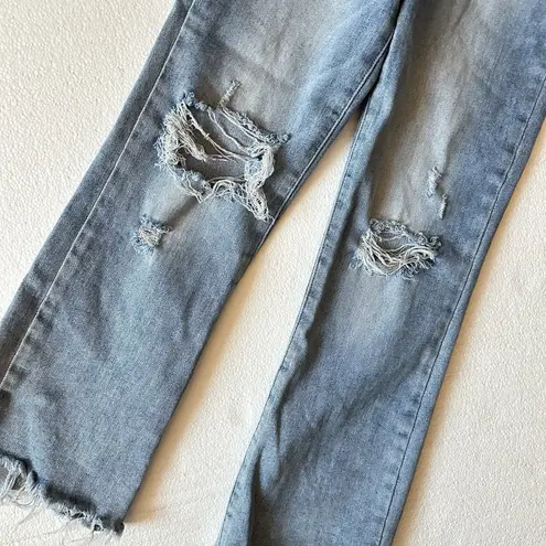 Risen Jeans Size 5 27 Blue Low Rise Raw Hem Ankle Straight Denim Pants