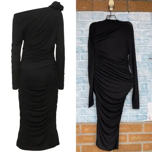 MAGDA BUTRYM Jersey Midi Dress With 3d Flower Applique size 34/4 Black