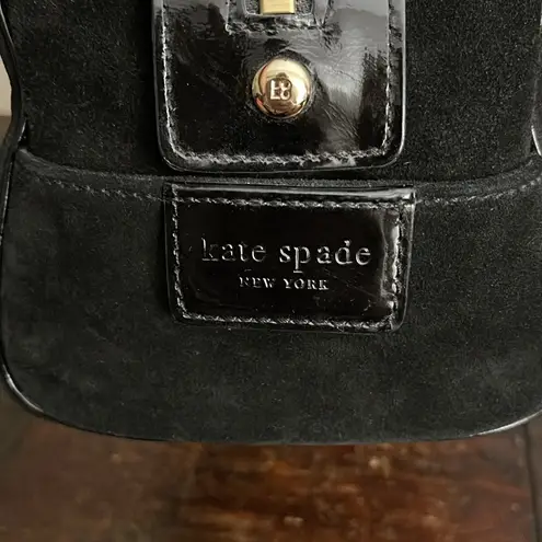 Kate Spade  Black Suede and Patent Leather Vintage Handbag 12"x5"x7"